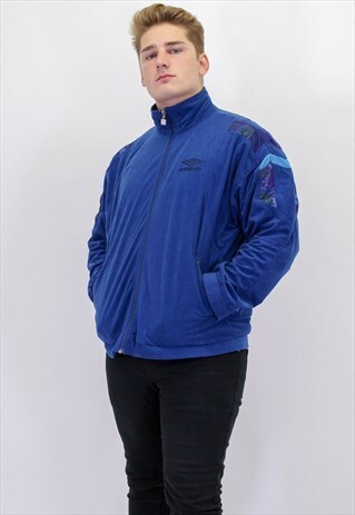 VINTAGE UMBRO SHELL VELVET JACKET IN BLUE
