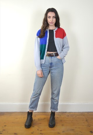 80S VINTAGE COLOUR BLOCK BUTTON UP CARDIGAN