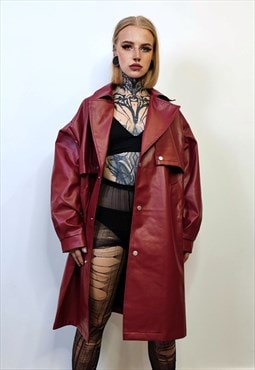 Faux leather trench coat going out catwalk PU jacket in red