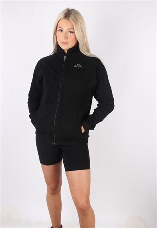 VINTAGE KAPPA FLEECE JACKET JUMPER BLACK SWEATER M 8 10