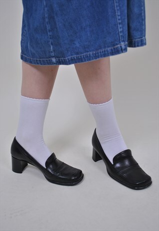 VINTAGE HEEL MARY JANES SHOES, 80S BLACK SPRING BOOTIES