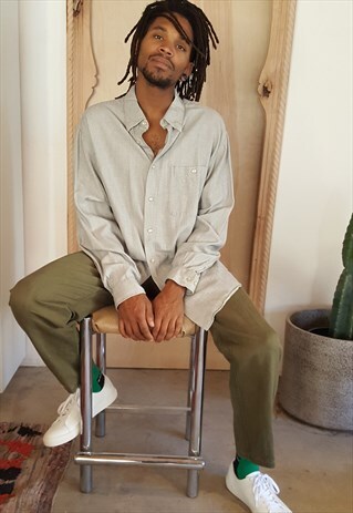 90S MINIMALIST LUXURY SOFT LIGHT GREY BUTTON UP SHIRT XL