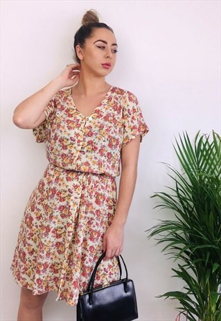 VINTAGE REWORKED PATTERN GRUNGE SWING DRESS