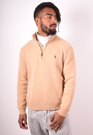 POLO RALPH LAUREN MENS VINTAGE JUMPER SWEATER 2XL BEIGE 90S