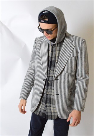 VINTAGE 80S GREY STRIPED BLAZER