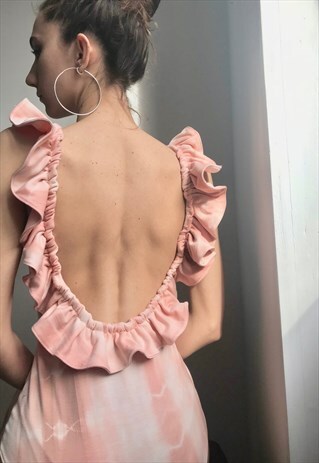 HANDMADE PINK TIE DYE FESTIVAL RUFFLE BODY SUIT
