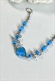 Y2K SILVER AND TURQUOISE BLUE GLASS HEART BRACELET