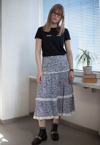 VINTAGE 80'S MIDI MULTICOLOUR FLOWER PRINT PASTEL SKIRT