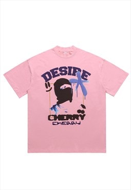 Desire slogan t-shirt balaclava print tee grunge top pink