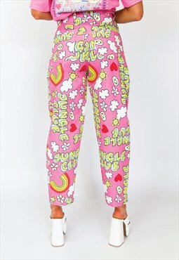 Jungleclub Jeans With All Over Print In Hot Pink