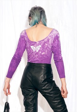 Vintage Bodysuit 80s Reworked Eat Acid Butterfly Body Purple