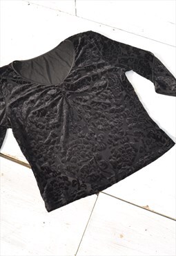 Deadstock black stretch floral jacquard velvet blouse