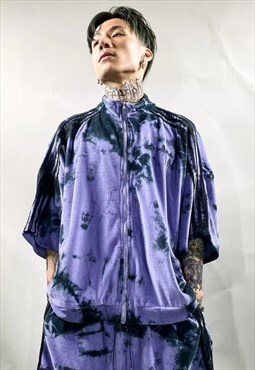 Gradient velvet track jacket tie-dye top in pastel purple
