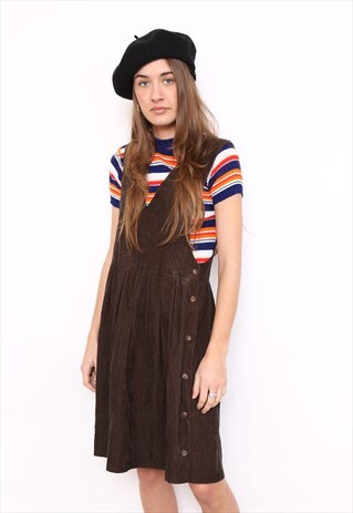 VINTAGE 90S BROWN CORD PINAFORE DRESS