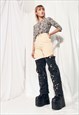 REWORKED VINTAGE JEANS 80S RECONSTRUCTED CUT-OUT DENIM PANTS