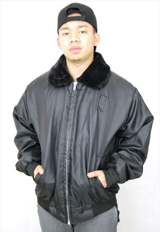 AVIATOR SHEARLING COLLAR BOMBER JACKET (1990'S/BLACK)