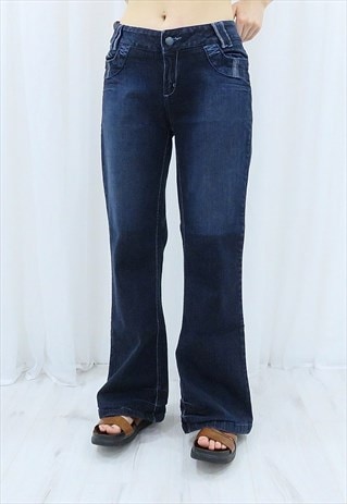 Y2K 00's Vintage Dark Denim Studded Low Rise Jeans