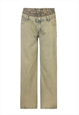 High waist leopard jeans animal print faded denim trousers