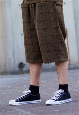 Khaki Retro Premium Wool Oversized  drop crotch shorts 