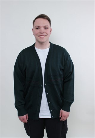 Vintage 90s grunge cardigan, dark green sweater MEDIUM size 