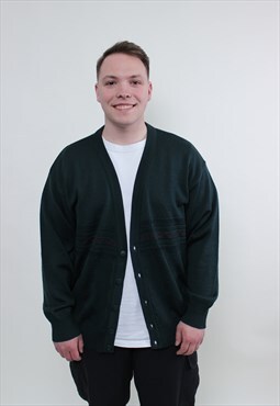 Vintage 90s grunge cardigan, dark green sweater MEDIUM size 