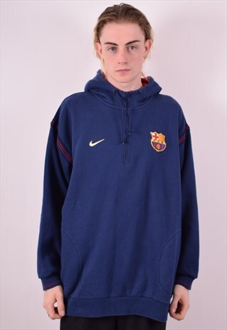 NIKE MENS VINTAGE HOODIE JUMPER XXL BLUE 90S