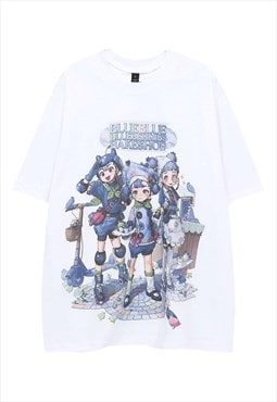 Anime t-shirt cartoon tee Japanese retro top in white