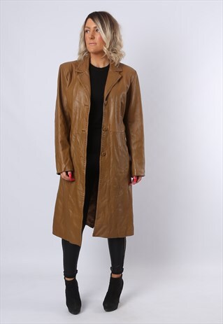 LEATHER JACKET LONG 90'S VINTAGE UK 14 (CXI)