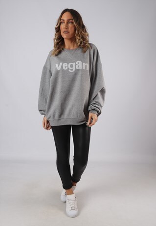 VINTAGE VEGAN SWEATSHIRT OVERSIZED PRINT UK 18 - 20 (EL2E)