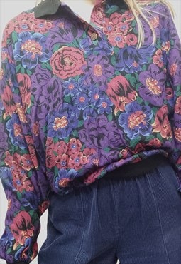 90's Vintage Richards Button-Up Top Purple Multi