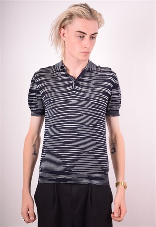 MISSONI MENS VINTAGE POLO SHIRT MEDIUM NAVY BLUE STRIPES 90S