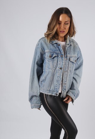 VINTAGE DENIM JACKET OVERSIZED FITTED UK 14 LARGE (CAC)