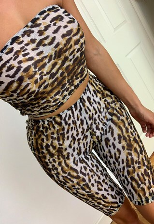 LEOPARD MESH BANDEAU & SHORTS CO-ORD