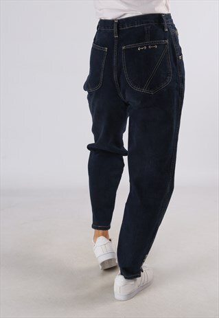 VINTAGE HIGH WAISTED DENIM JEANS WIDE TAPERED UK 12 (C3G)
