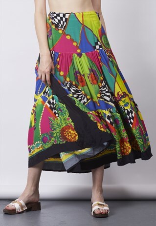 VINTAGE 80'S FESTIVAL CRAZY CHAIN PRINT MAXI SKIRT