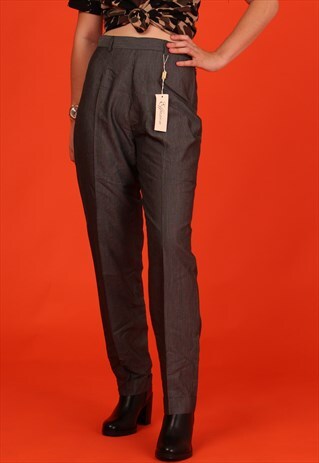 PIN STRIPE DARK GREY SMART HIGH WAISTED TROUSERS