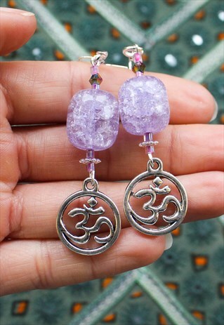 HANDMADE AMETHYST CRYSTAL OM EARRINGS