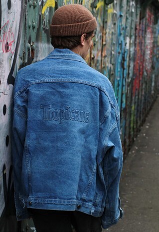 RARE VINTAGE 90S TROPICANA ORANGE JUICE DENIM JACKET
