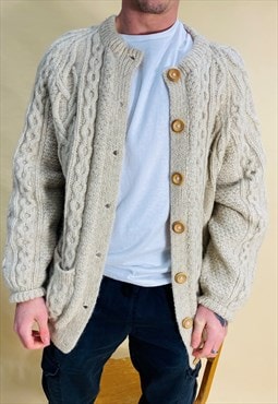 Vintage Size L Aeron Wool Knitted Cardigan In Cream