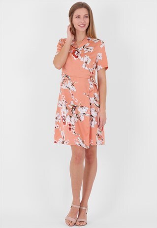 COLLARED WRAP FRONT PRINT MINI SHIRT DRESS