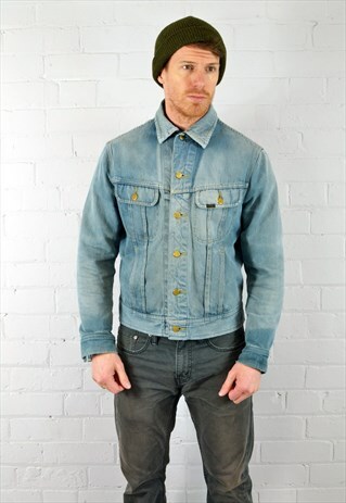VINTAGE LEE MID BLUE DISTRESSED DENIM JACKET