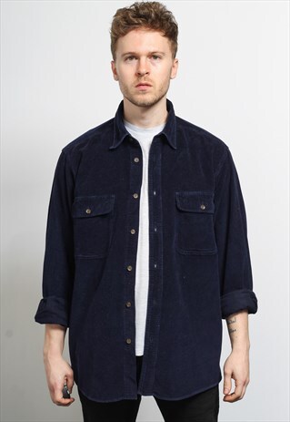 VINTAGE CORDUROY CORD SHIRT BLUE