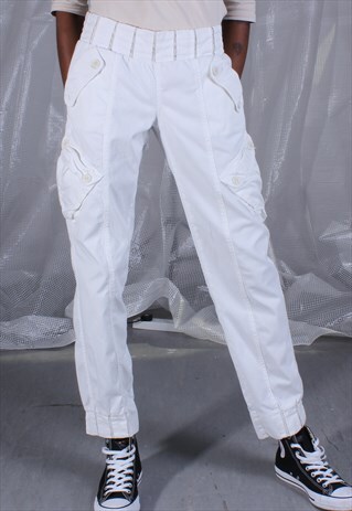 VINTAGE MOSCHINO Y2K WHITE COMBAT STYLE TROUSERS