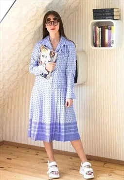 Light blue long sleeve pleated bottom shirt dress 