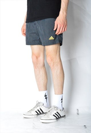 VINTAGE 90S DARK GREY ADIDAS SHELL SPORTS SHORTS