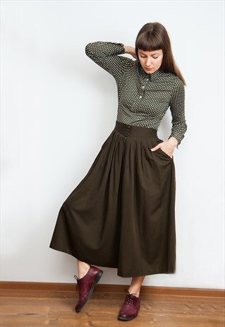 VINTAGE 80S WIDE PLEATED KHAKI CULOTTES