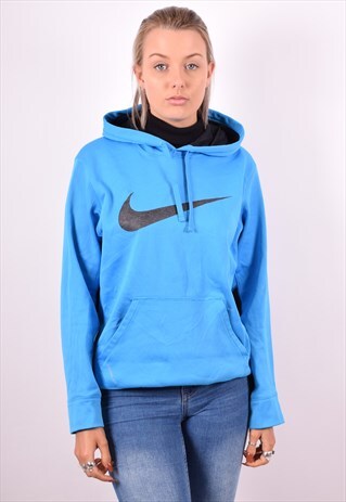 NIKE WOMENS VINTAGE HOODIE JUMPER LARGE BLUE 90S