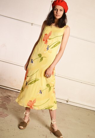 90'S RETRO FLORAL SUMMER MIDI PARIS CHIC DRESS