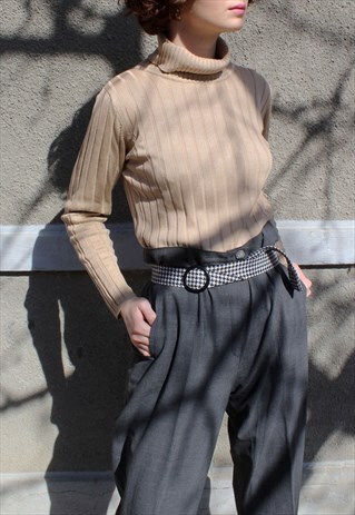 BEIGE SILK TURTLENECK SWEATER