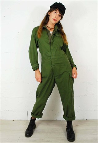UNISEX VTG WORKWEAR OVERALLS / JUMPSUIT BOILER SUIT GREEN